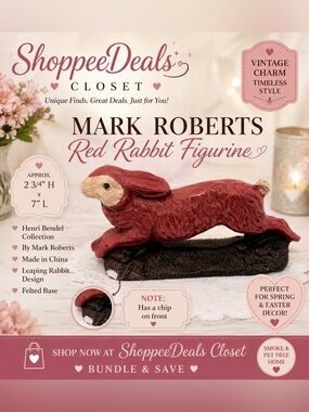 Mark Roberts Henri Bendel Red Rabbit Figurine 7” Vintage Style Decor